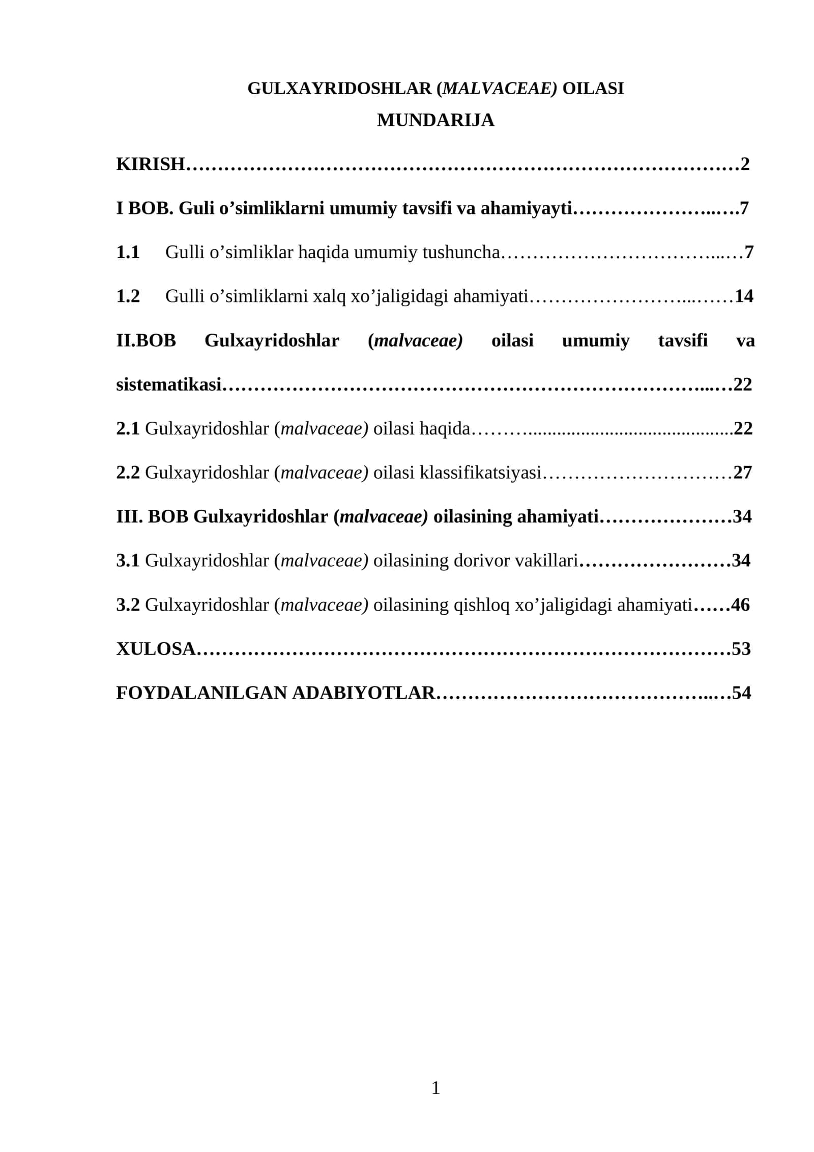 GULXAYRIDOSHLAR (MALVACEAE) OILASI 1