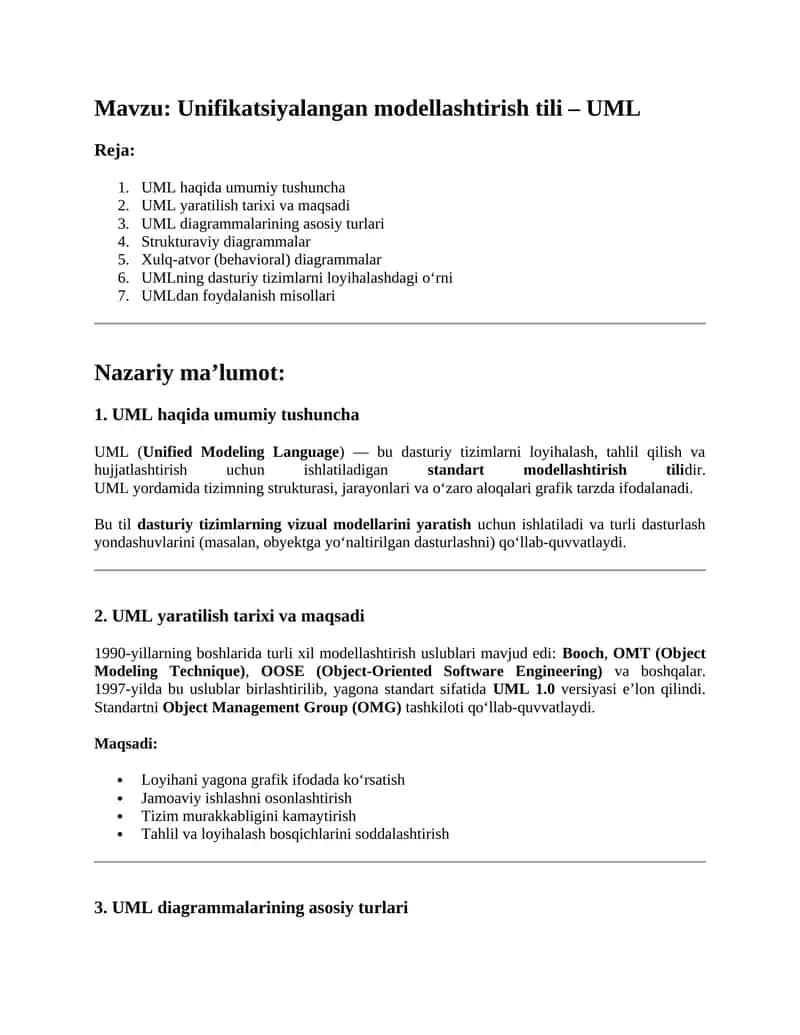 Unifikatsiyalangan modellashtirish tili – UML 1