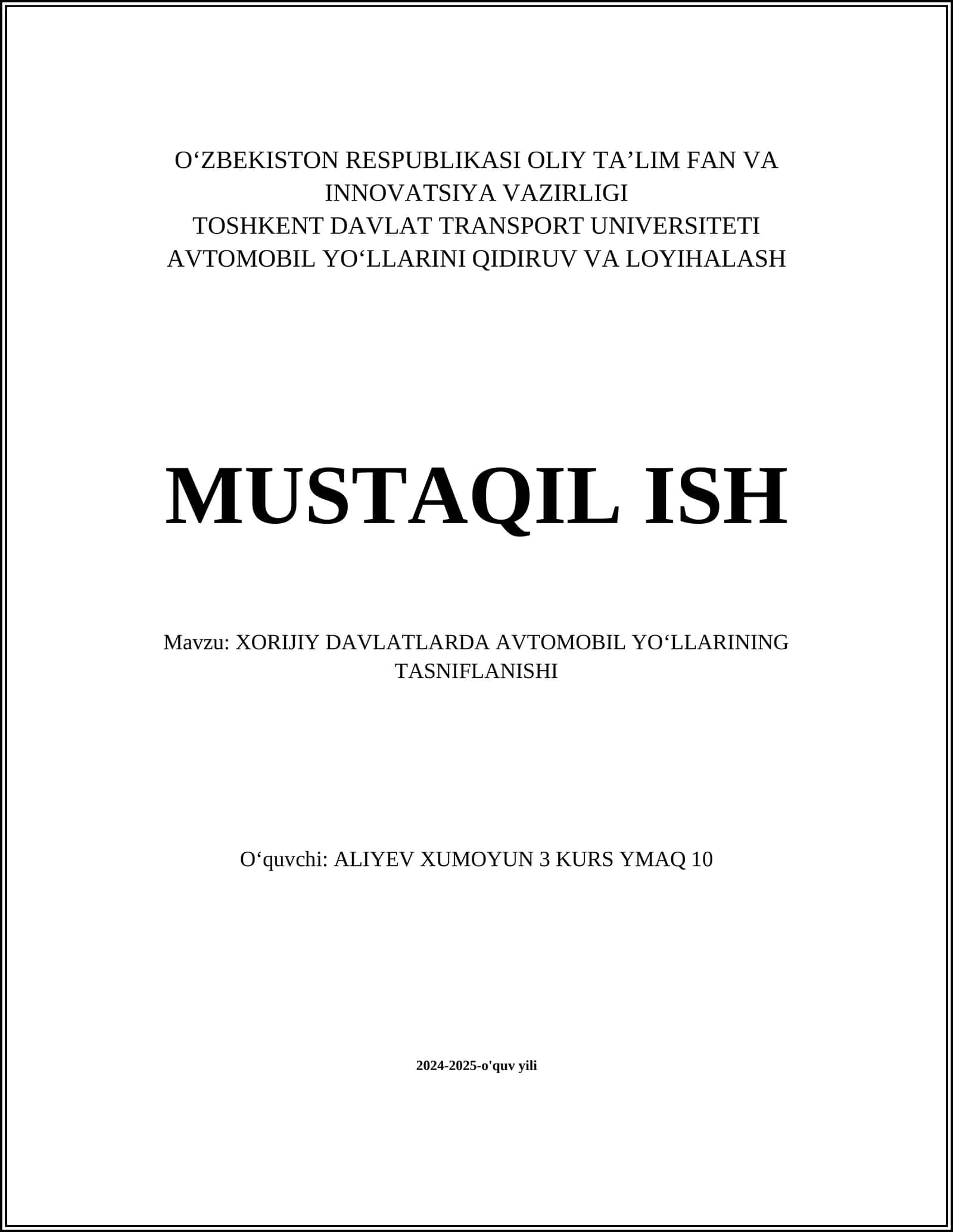 XORIJIY DAVLATLARDA AVTOMOBIL YOʻLLARINING TASNIFLANISHI 1