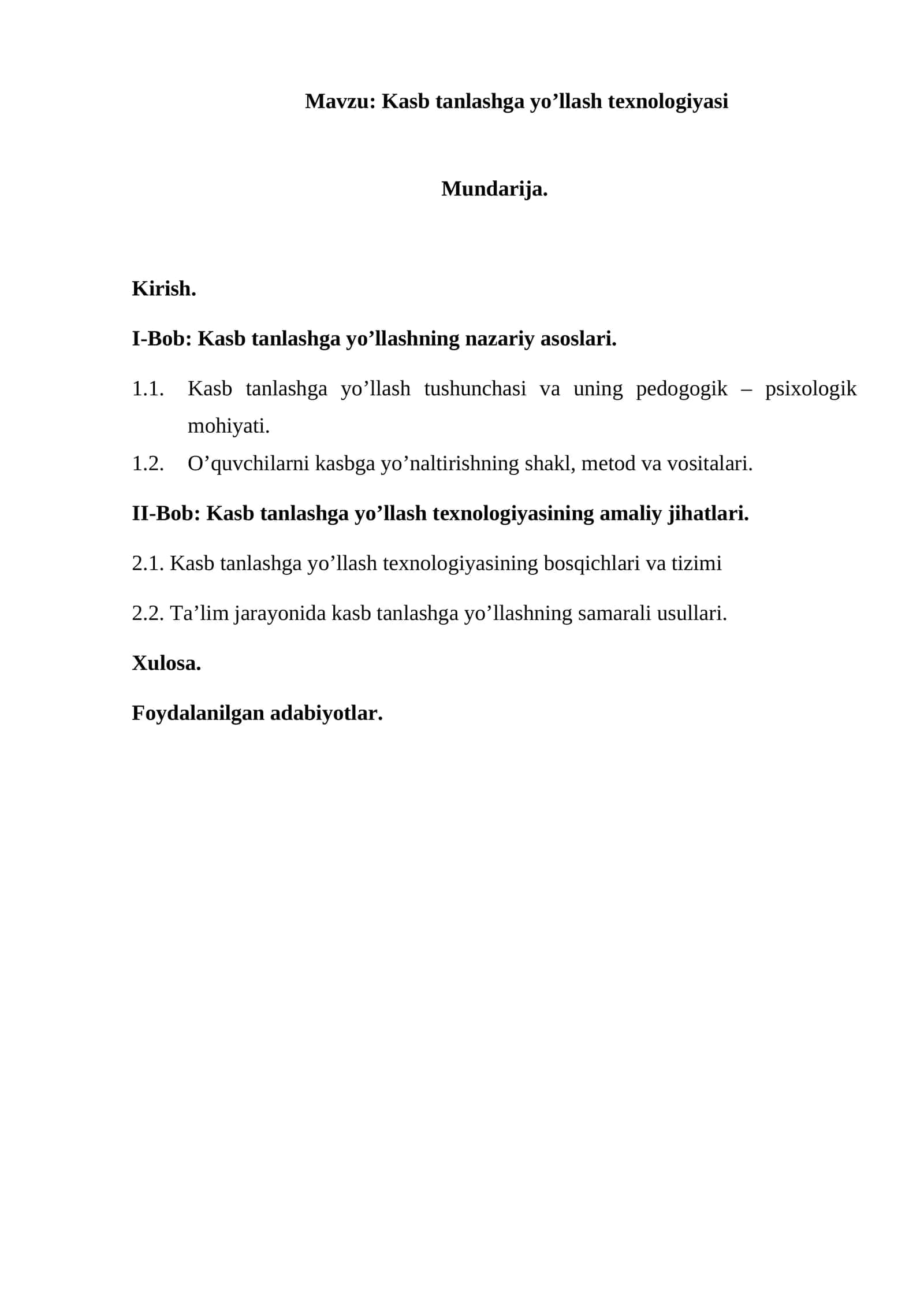 Kasb tanlashga yo’llash texnologiyasi 1