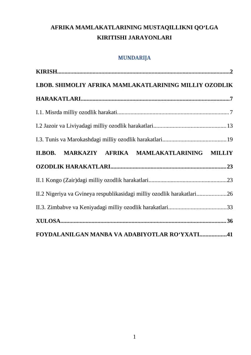 AFRIKA MAMLAKATLARINING MUSTAQILLIKNI QO‘LGA KIRITISHI JARAYONLARI 1
