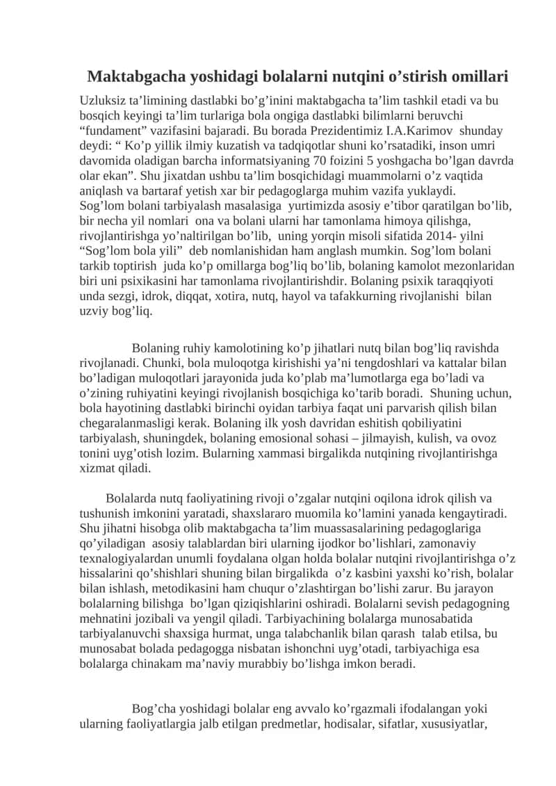 Maktabgacha yoshidagi bolalarni nutqini o’stirish omillari 1