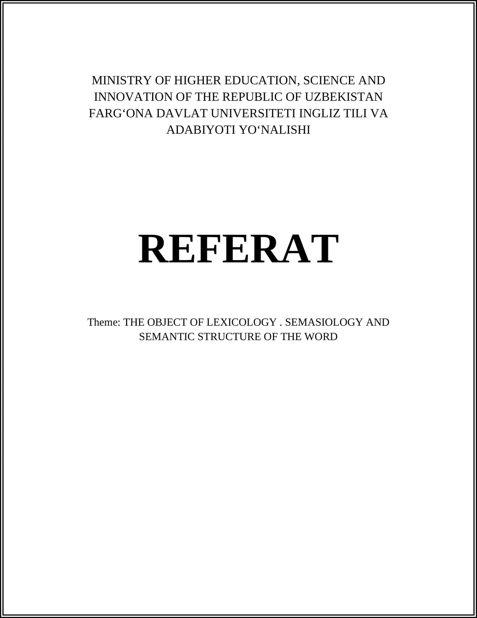 Referat: "The Object of Lexicology. Semasiology and Semantic Structure of the Word" 1