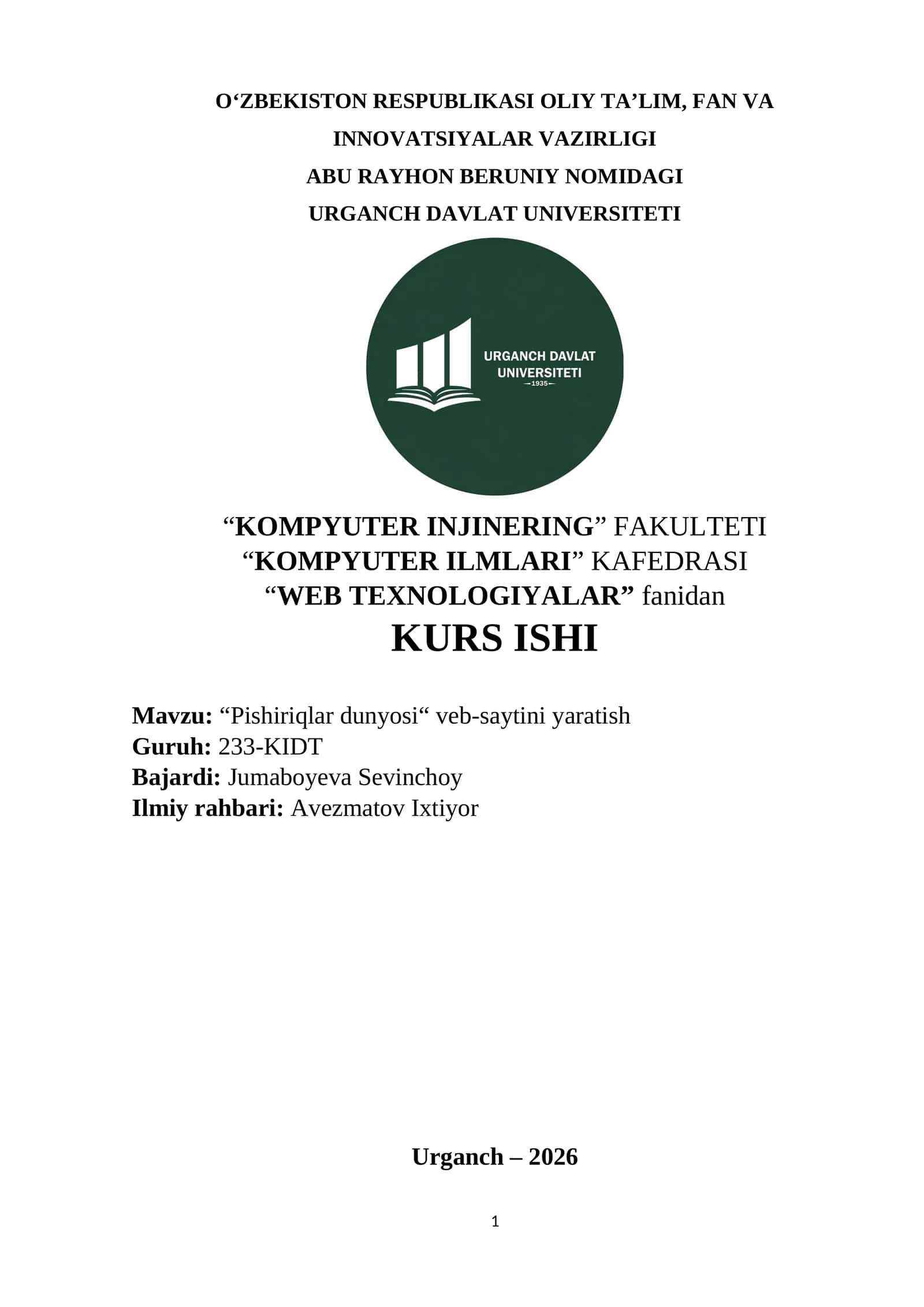 “Pishiriqlar dunyosi“ veb-saytini yaratish 1