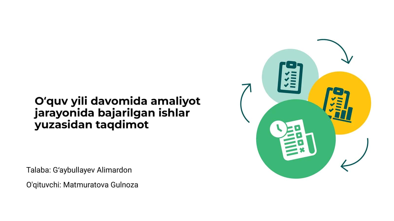 Amaliyot jarayonida bajarilgan ishlar yuzasidan taqdimot 1