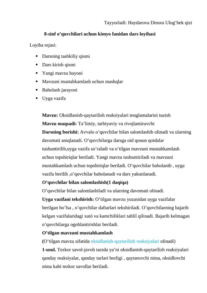 Oksidlanish qaytarilish reaksiyalari tenglamalarini tuzish 1