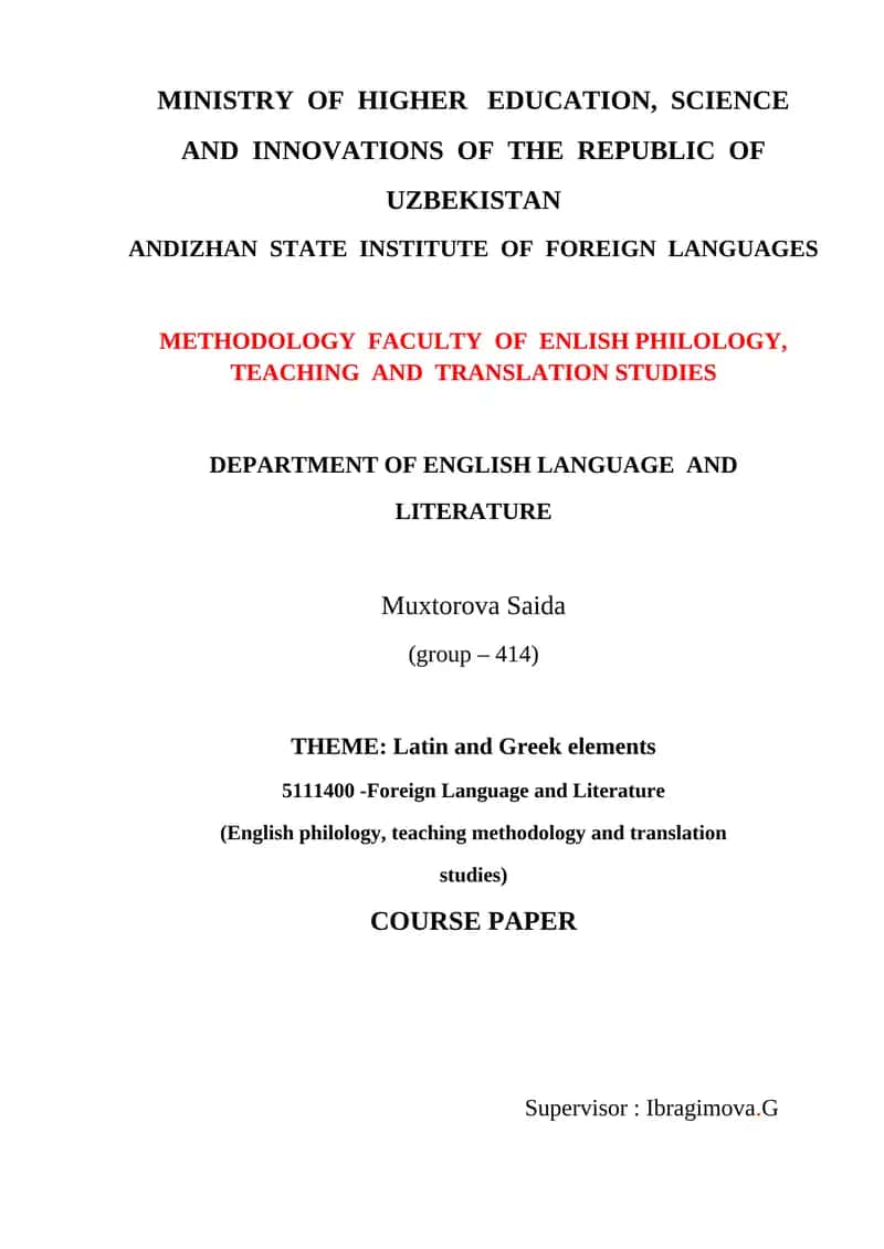 Latin and Greek Elements in English 1