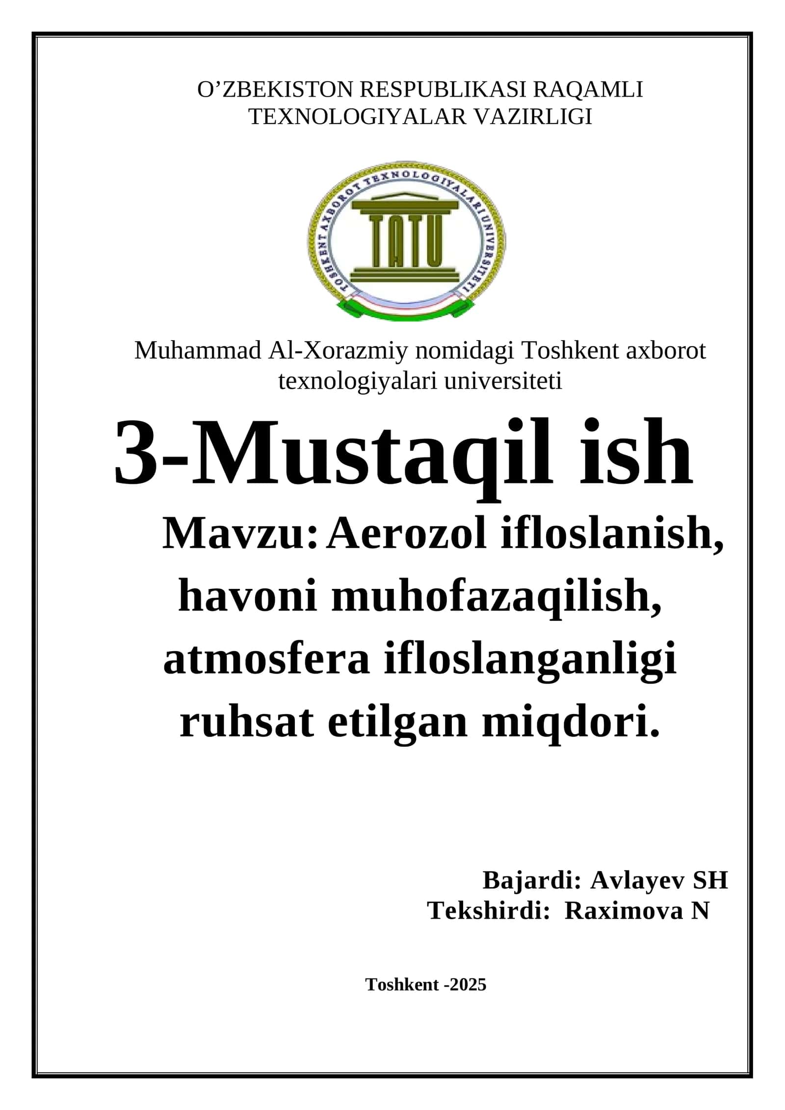 Aerozol ifloslanish va havoni muhofaza qilish 1