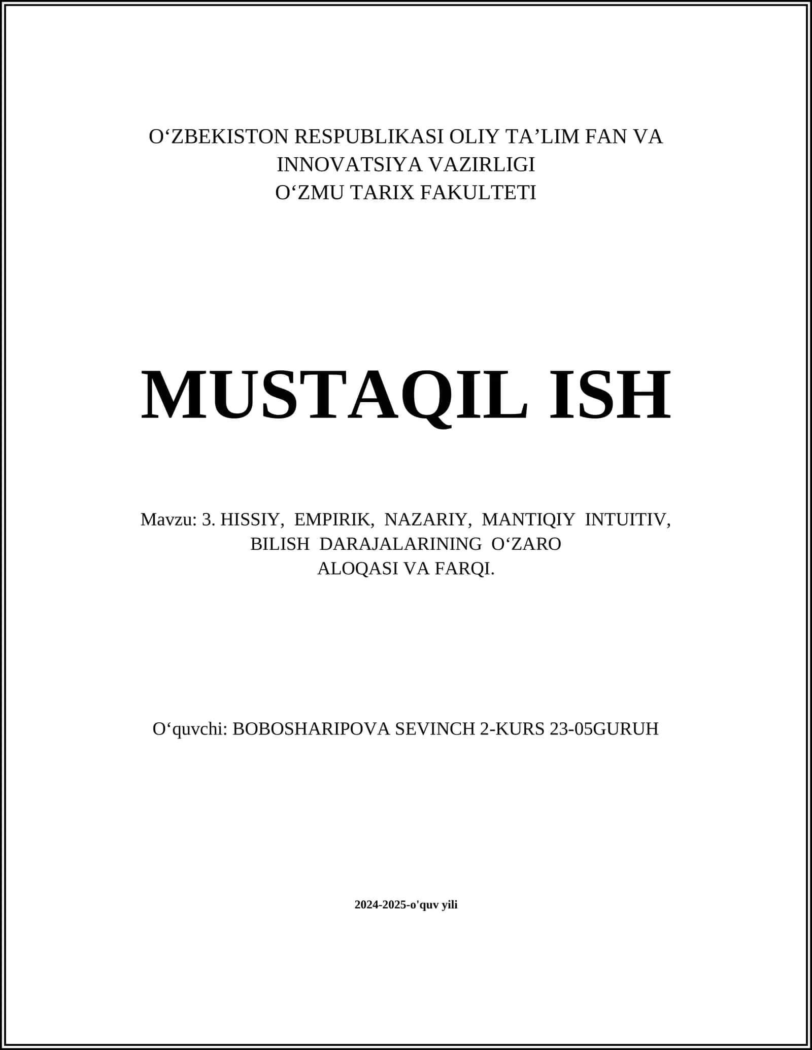 Hissiy bilish darajasi 1