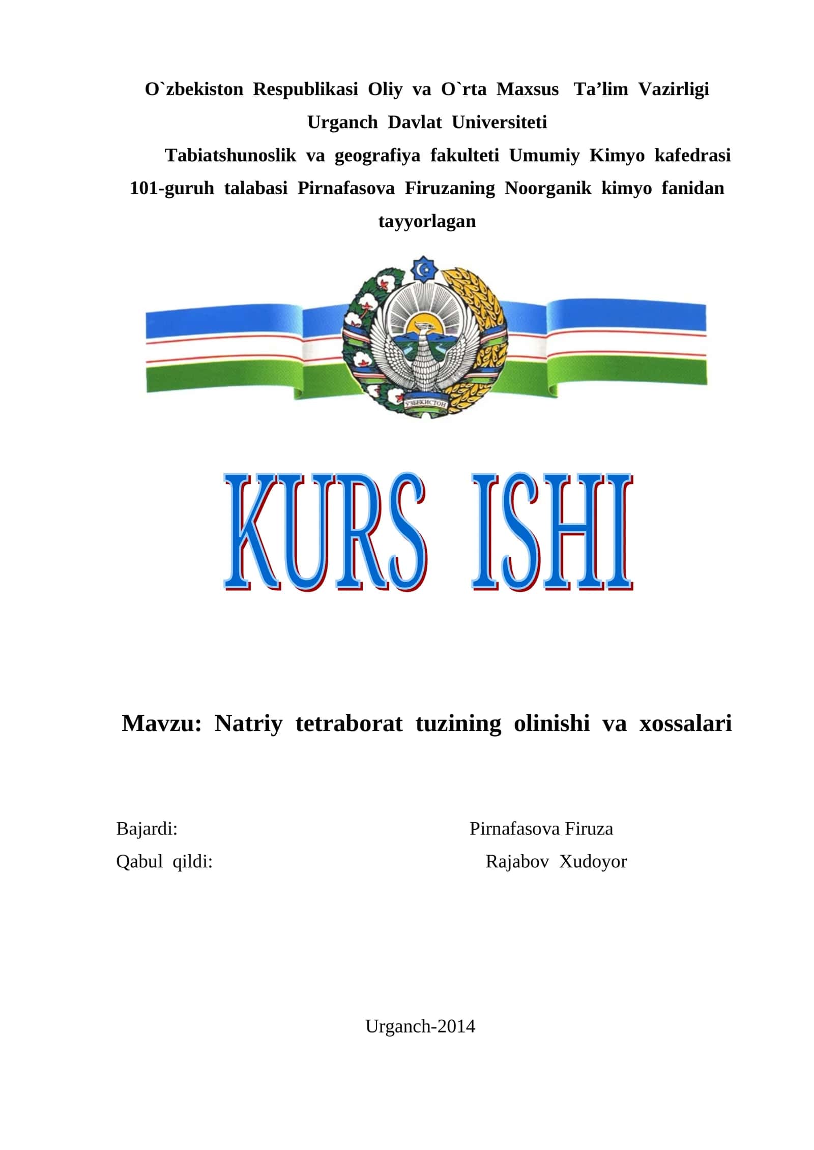 Natriy tetraborat tuzining olinishi va xossalari 1