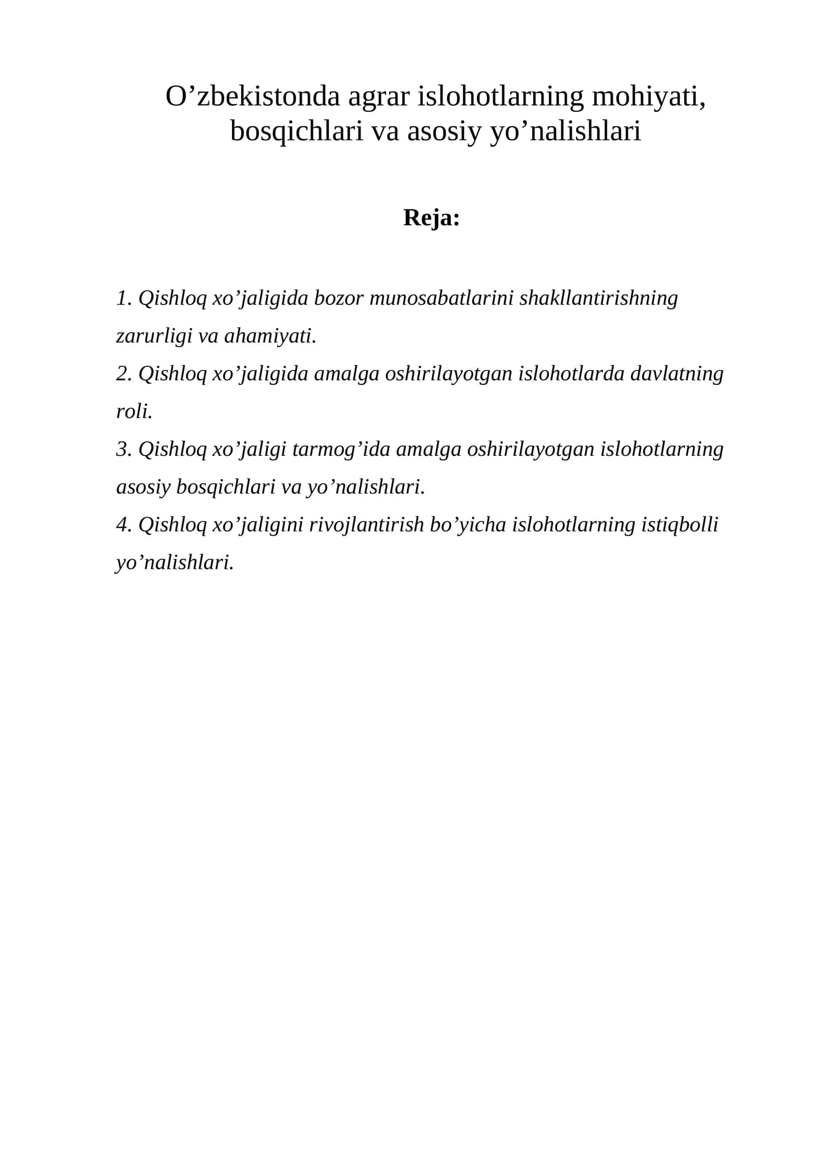 Qishloq xo’jaligidagi islohotlar 1