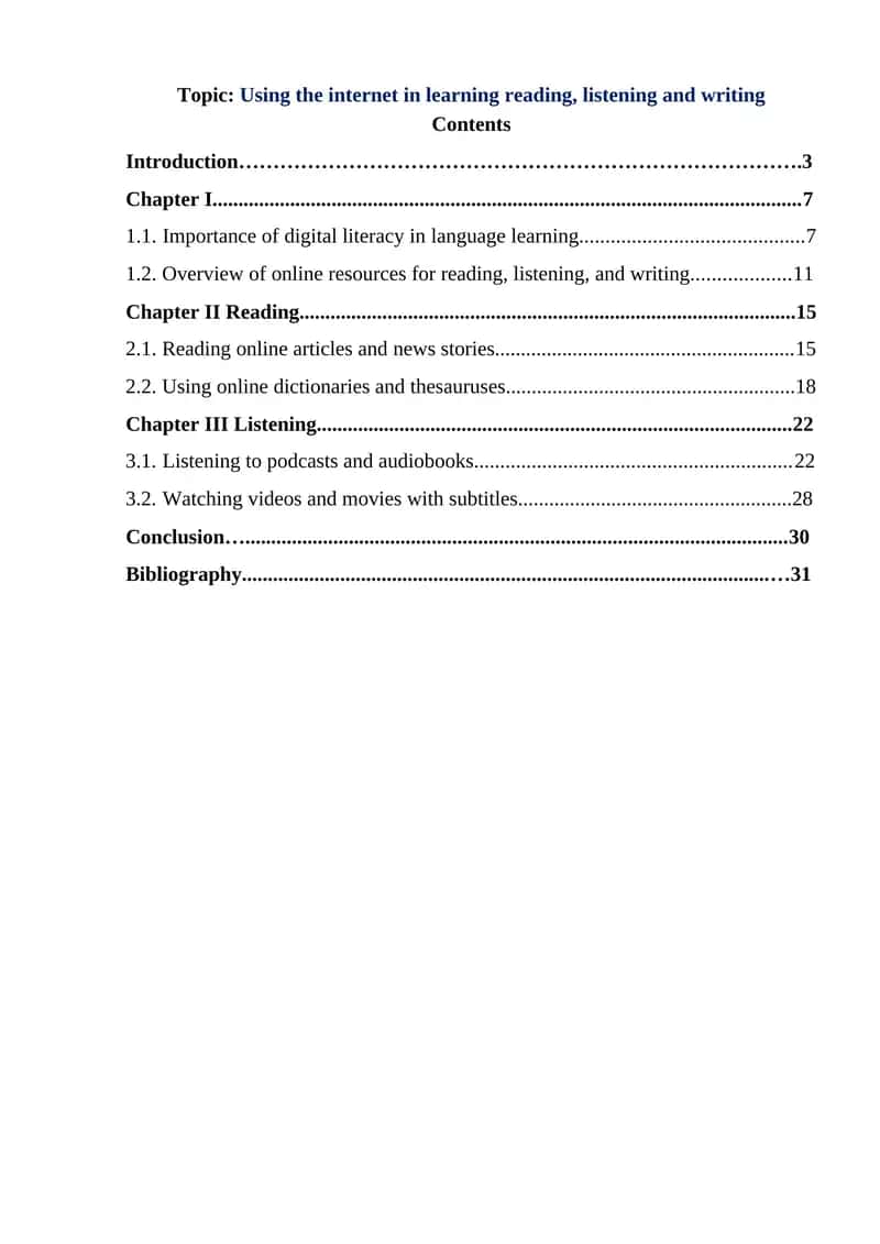 Using the internet in learning reading, listening and writing 1
