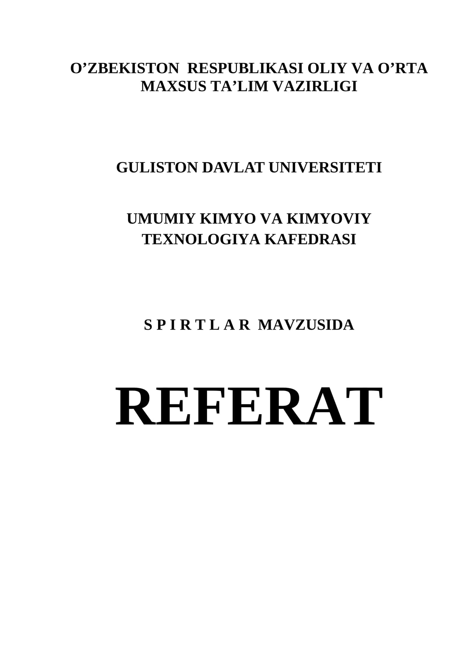 S P I R T L A R MAVZUSIDA REFERAT 1