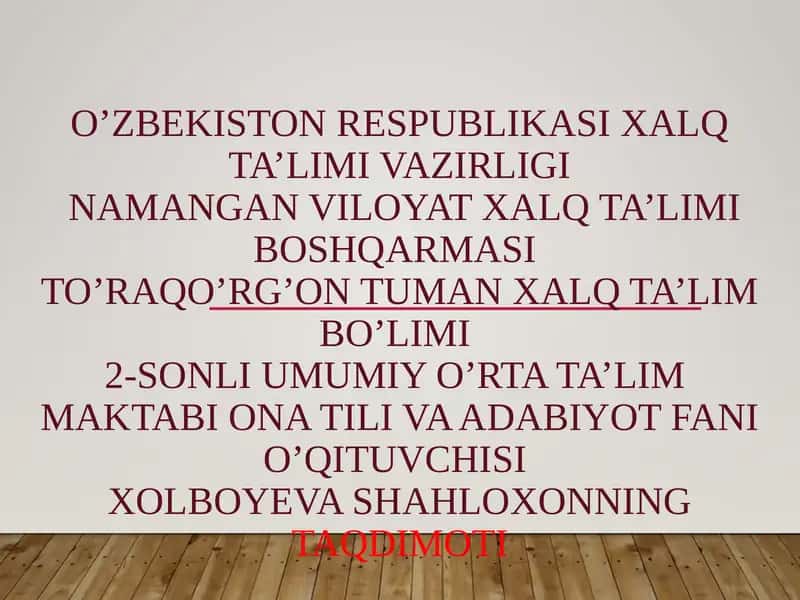 Xolboyeva Shahloxonning Taqdimoti 1