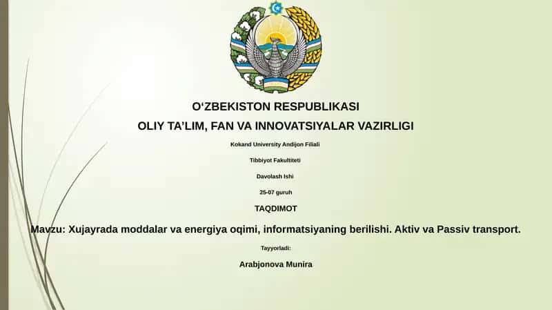Xujayrada moddalar va energiya oqimi, informatsiyaning berilishi 1