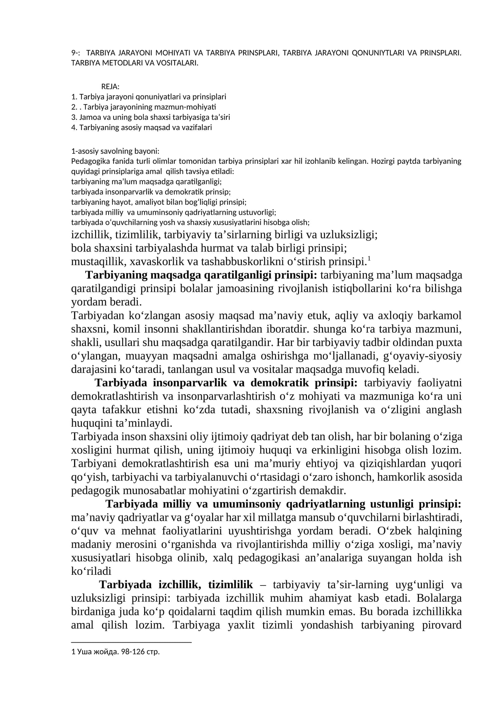 TARBIYA JARAYONI MOHIYATI VA TARBIYA PRINSPLARI 1