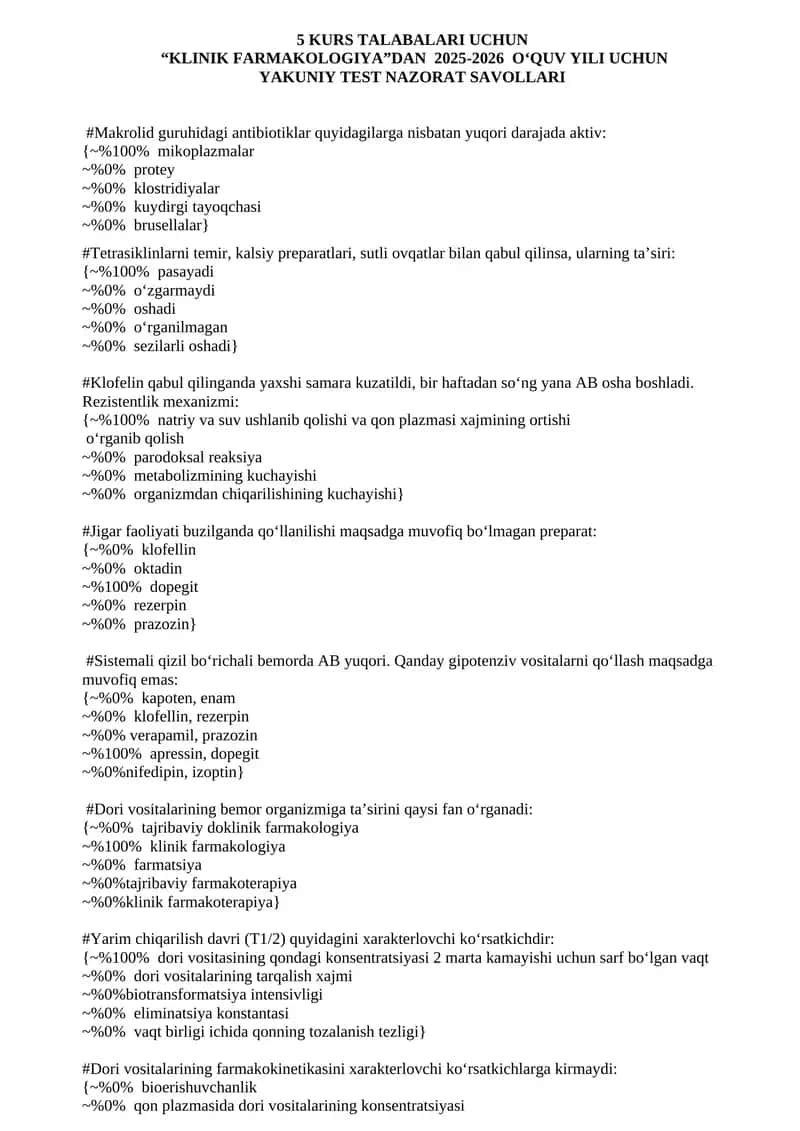 KLINIK FARMAKOLOGIYA yakuniy savollari 1