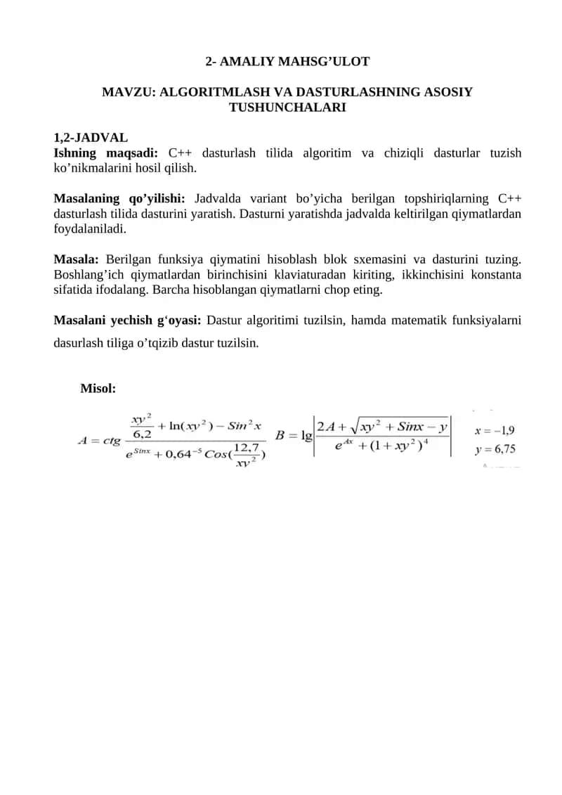ALGORITMLASH VA DASTURLASHNING ASOSIY TUSHUNCHALARI 1