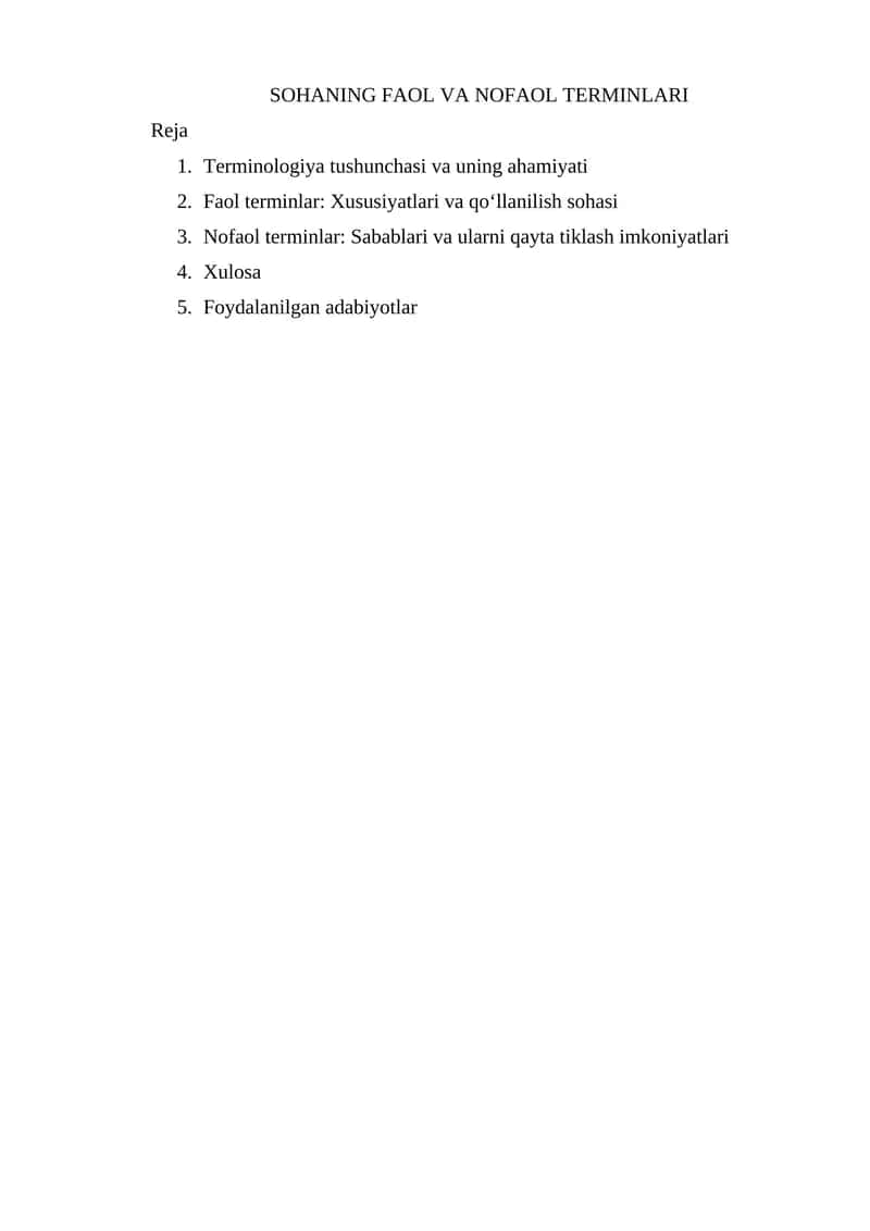 SOHANING FAOL VA NOFAOL TERMINLARI 1