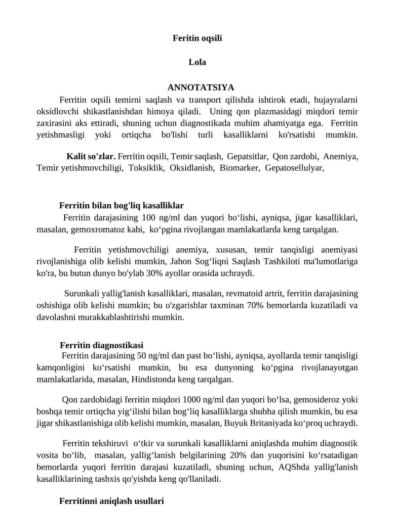 Ferritin Oqsili 1