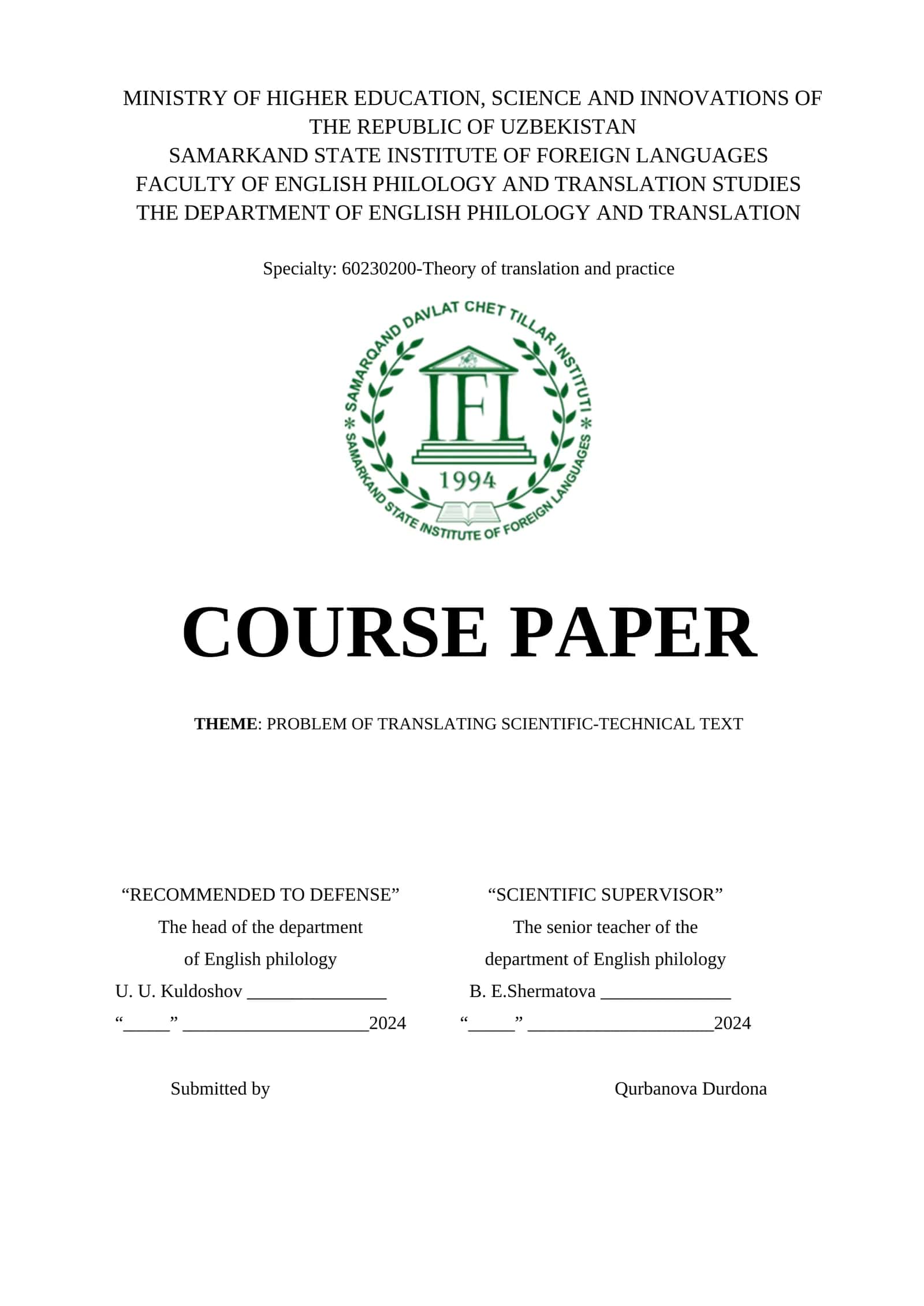 PROBLEM OF TRANSLATING SCIENTIFIC-TECHNICAL TEXT 1