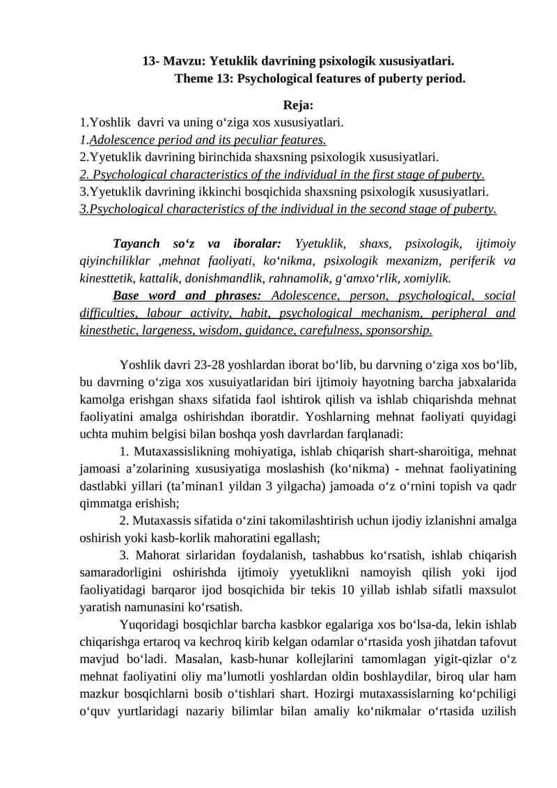 Yetuklik davrining psixologik xususiyatlari 1