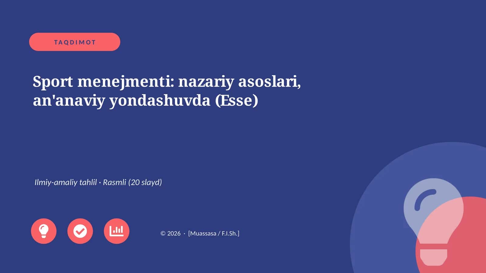 Sport menejmenti: nazariy asoslari, an'anaviy yondashuvda (Esse) 1