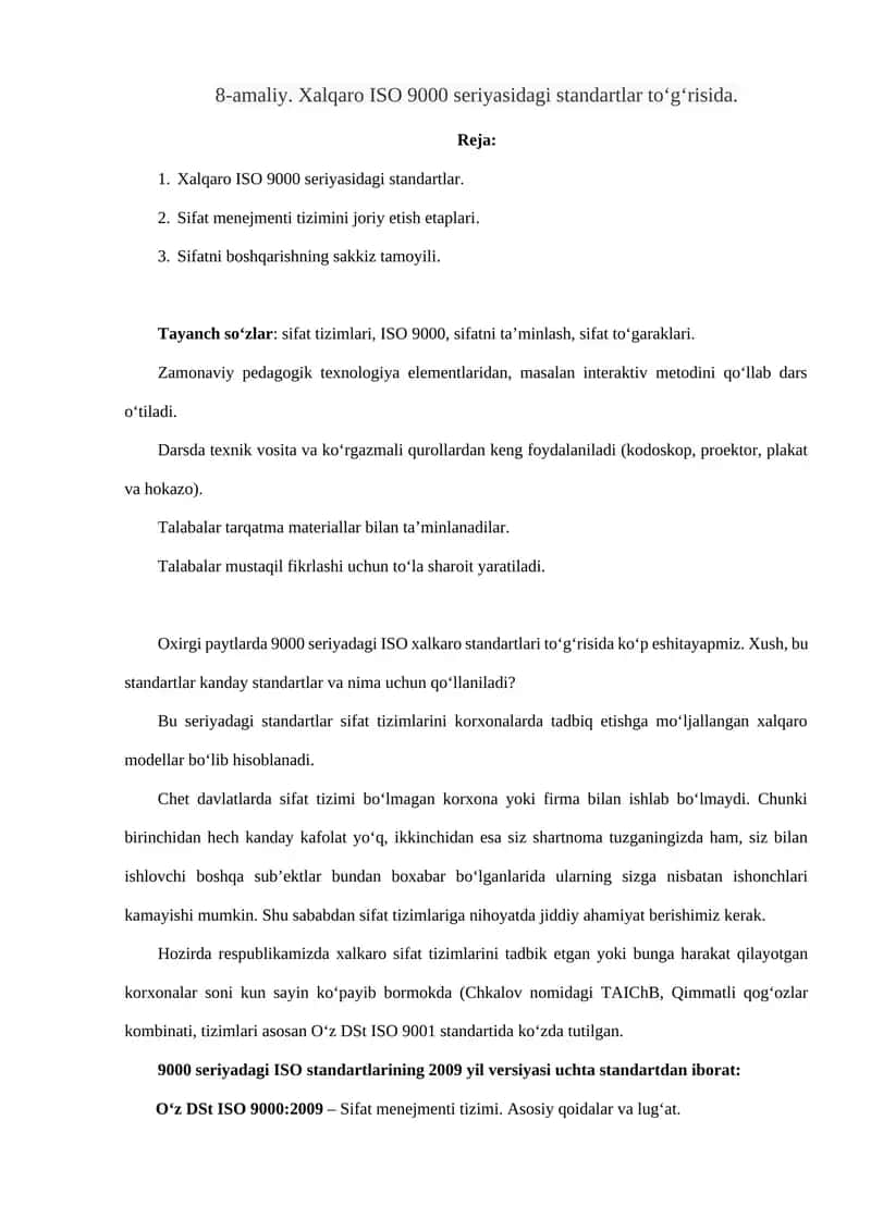 Xalqaro ISO 9000 standartlari 1