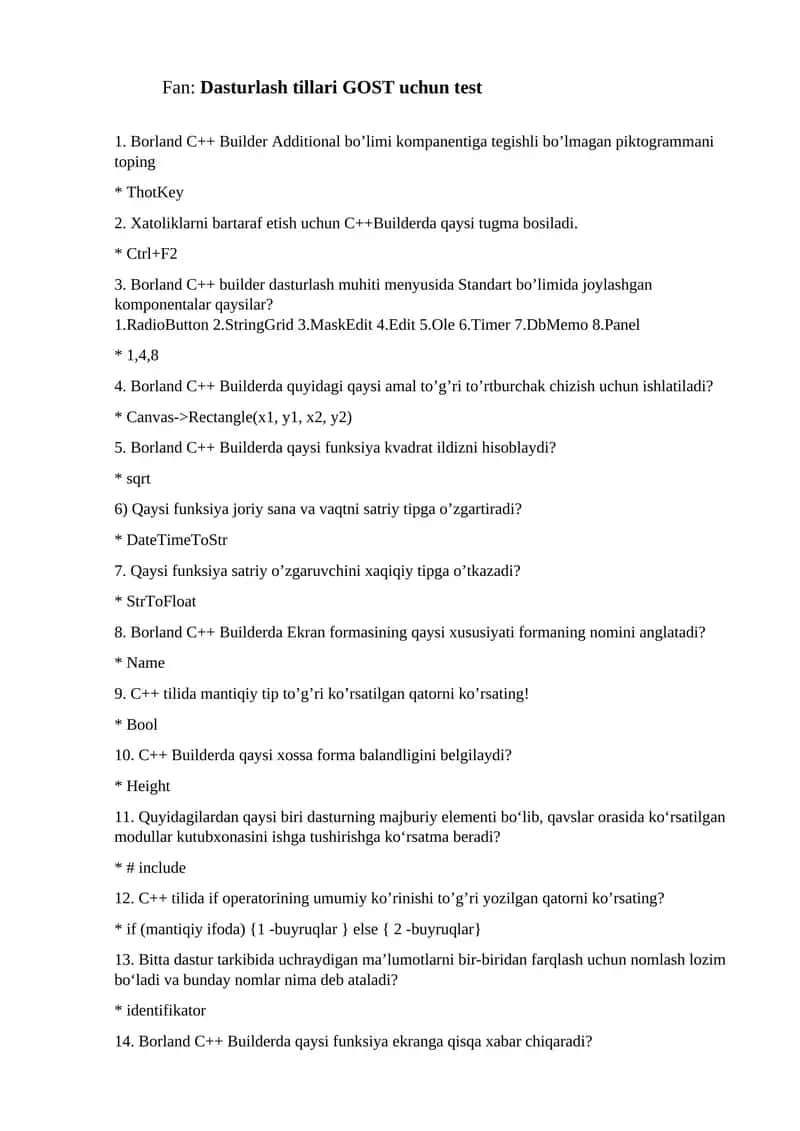 Borland C++ Builder Additional bo’limi 1