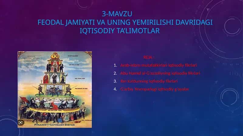 Feodal jamiyati va uning yemirilishida iqtisodiyot taʼlimotlar 1