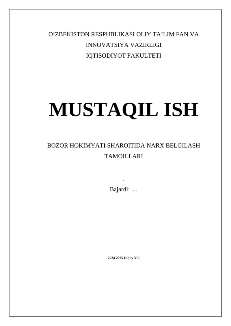 Narx belgilash tamoyillari 1