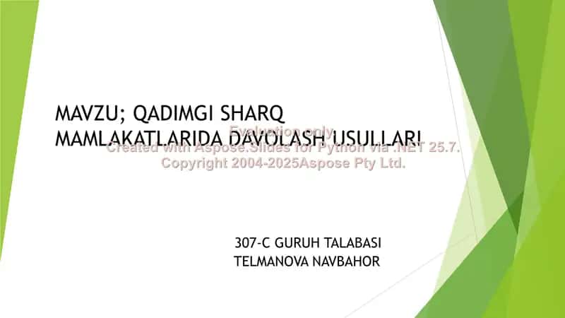 QADIMGI SHARQ MAMLAKATLARIDA DAVOLASH USULLARI 1