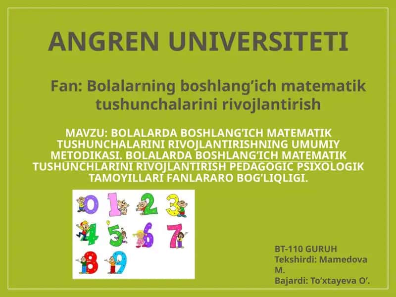 Boshlang`ich matematika kursi 1