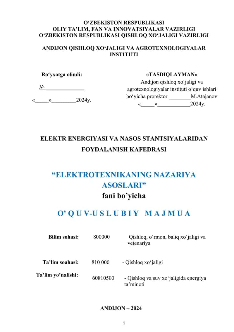 Elektroteknikaning Nazariya Asoslari 1