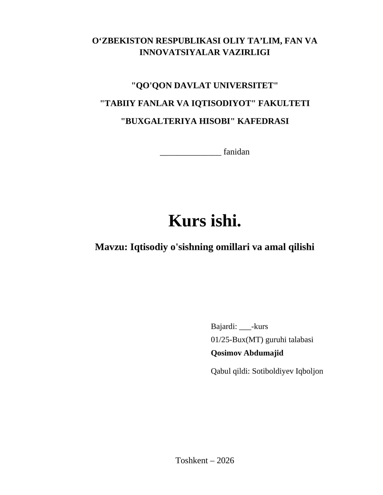 Iqtisodiy o'sishning omillari va amal qilishi 1