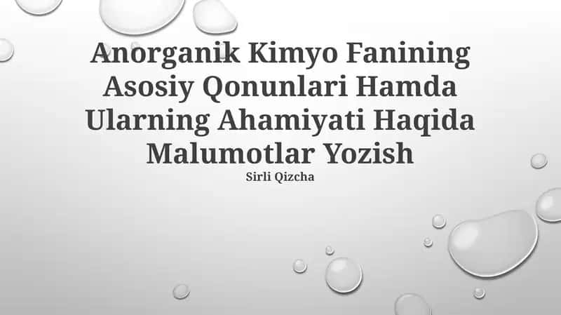 Anorganik Kimyo Fanining Asosiy Qonunlari 1