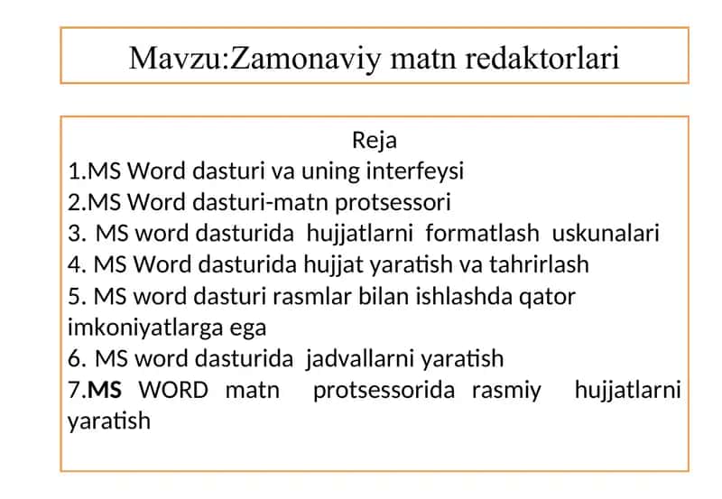 MS Word dasturi va uning interfeysi 1