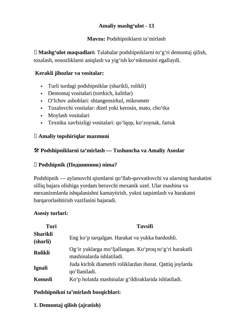 Podshipniklarni ta’mirlash 1