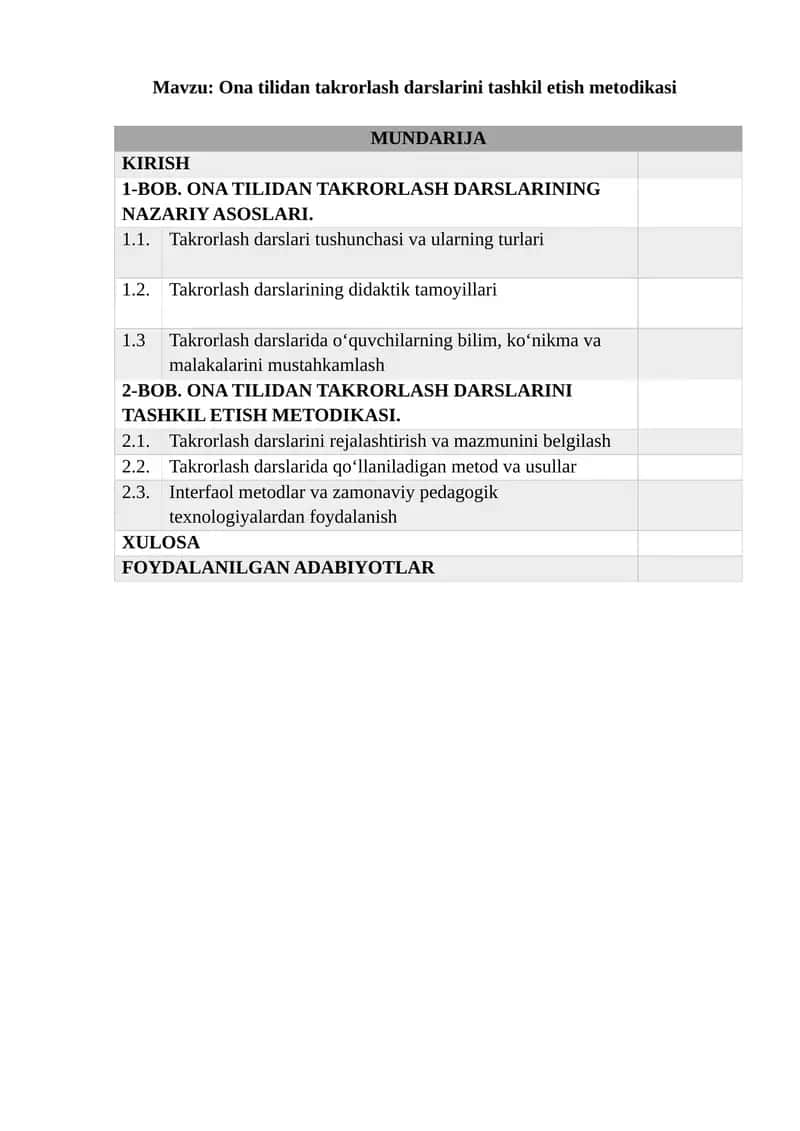 Ona tilidan takrorlash darslarini tashkil etish metodikasi 1