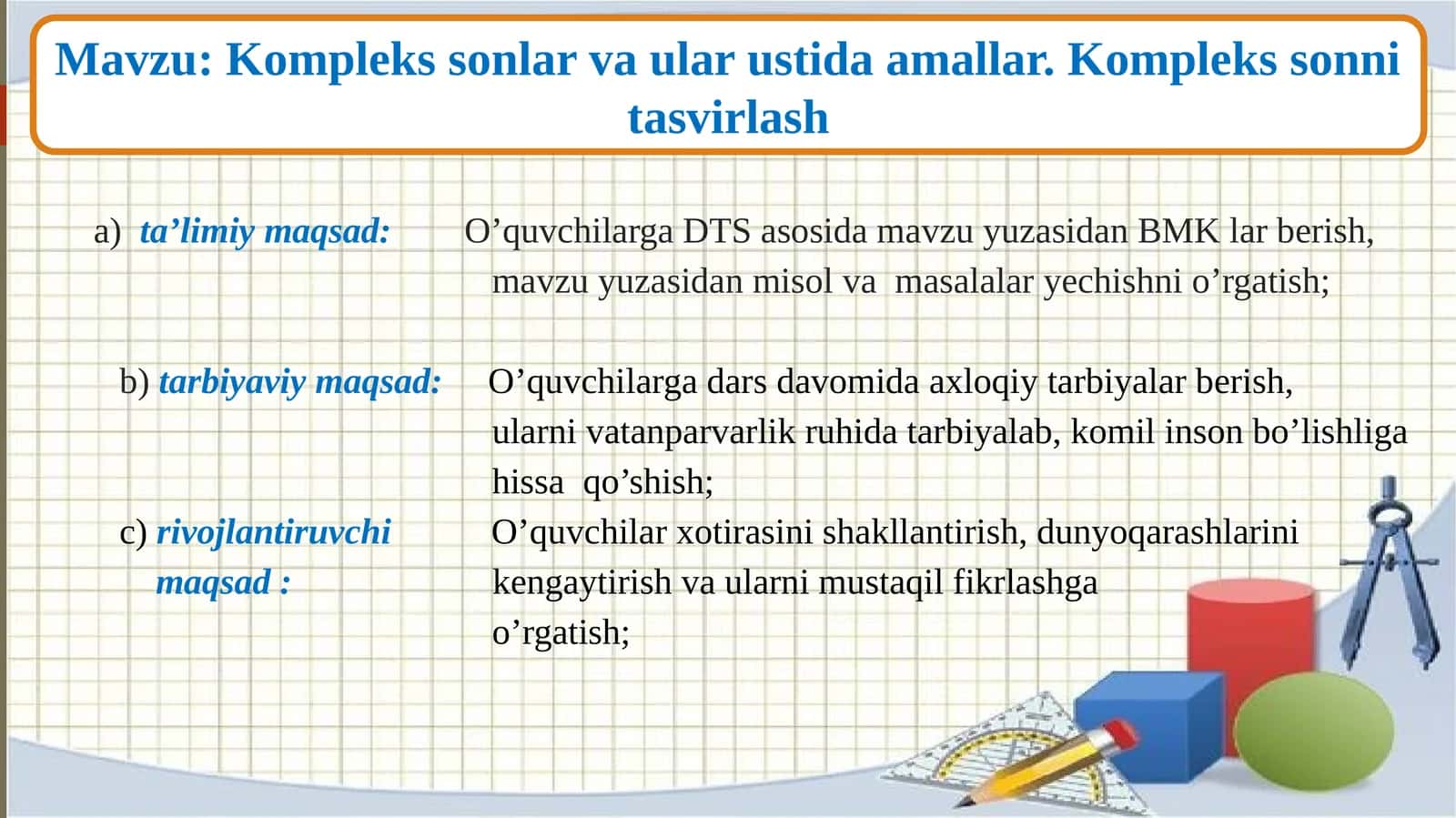 Komplekssonlar va ular ustida amallar.Komplekssonni tasvirlash 1