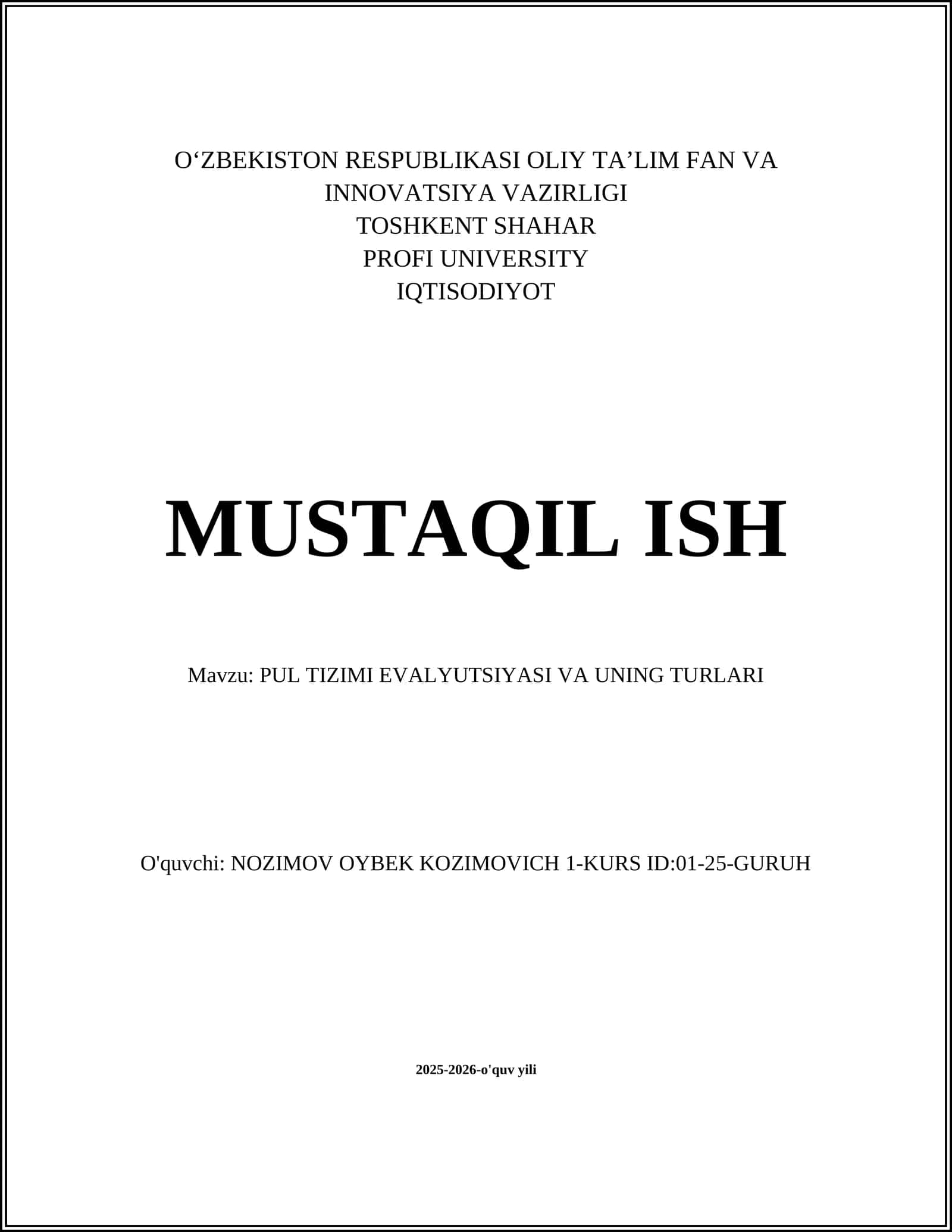 PUL TIZIMI EVALYUTSIYASI VA UNING TURLARI 1