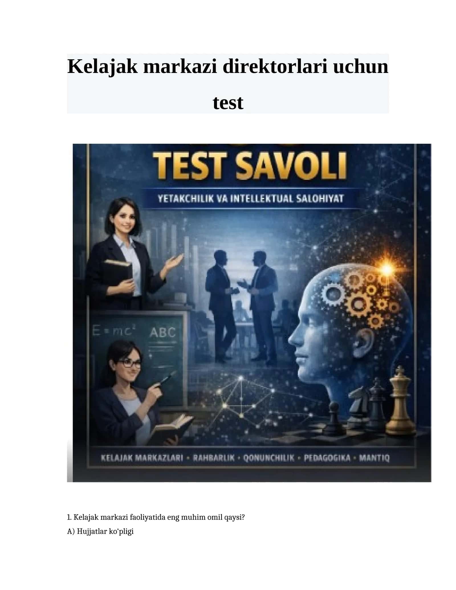 Kelajak markazi direktorlari uchun 200 ta testlar 1
