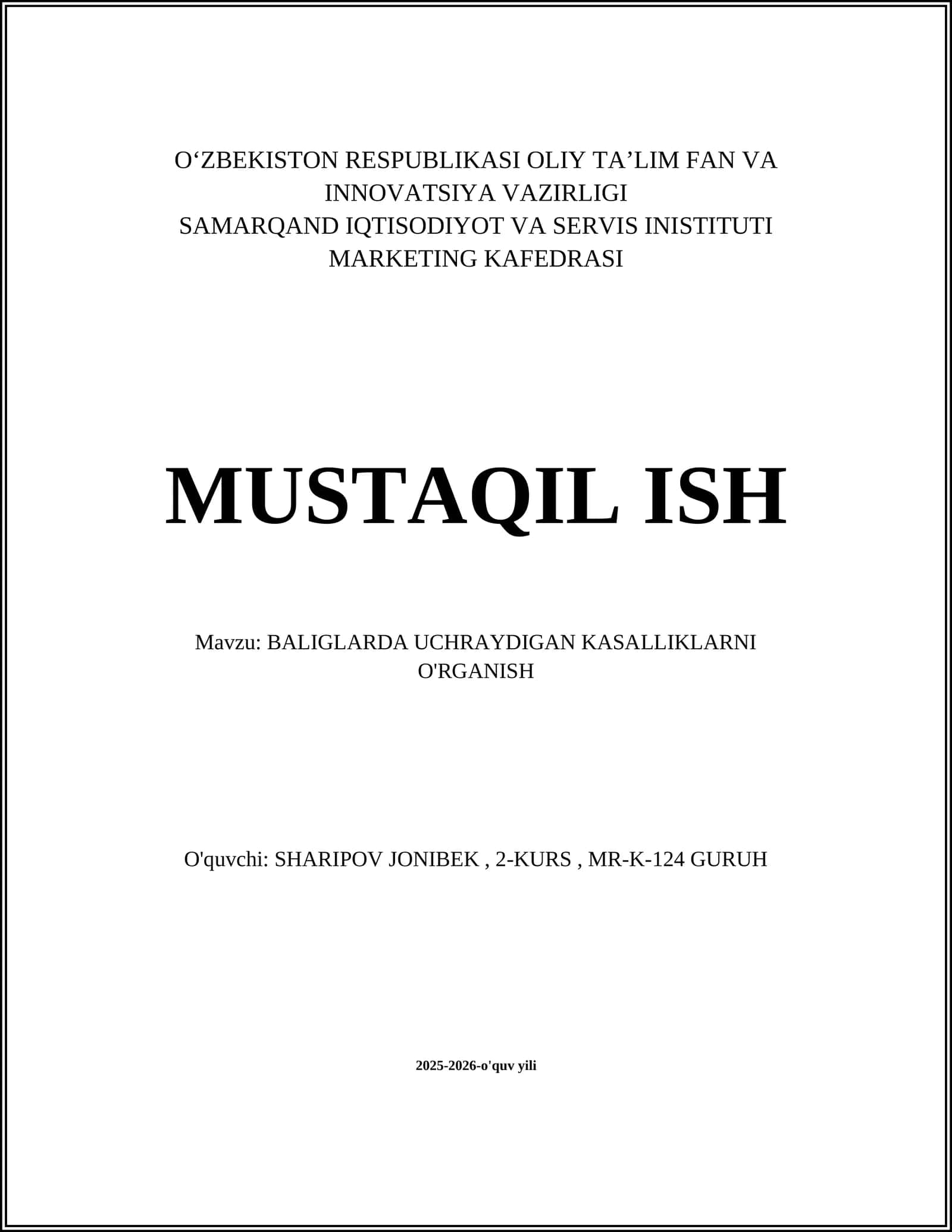 BALIGLARDA UCHRAYDIGAN KASALLIKLARNI O'RGANISH 1