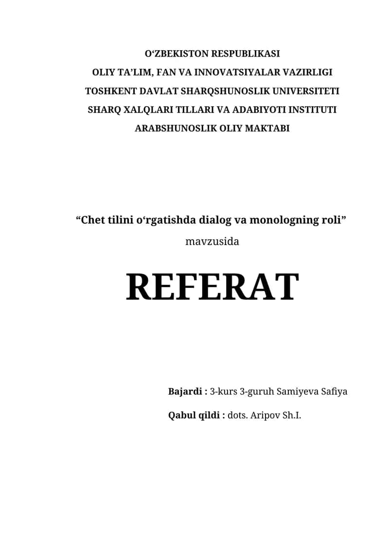 Chet tilini o‘rgatishda dialog va monologning roli 1