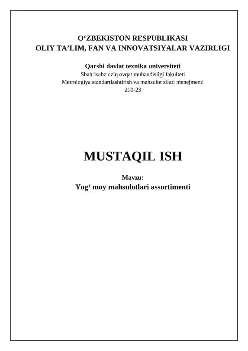 Yogʻ moy mahsulotlari assortimenti