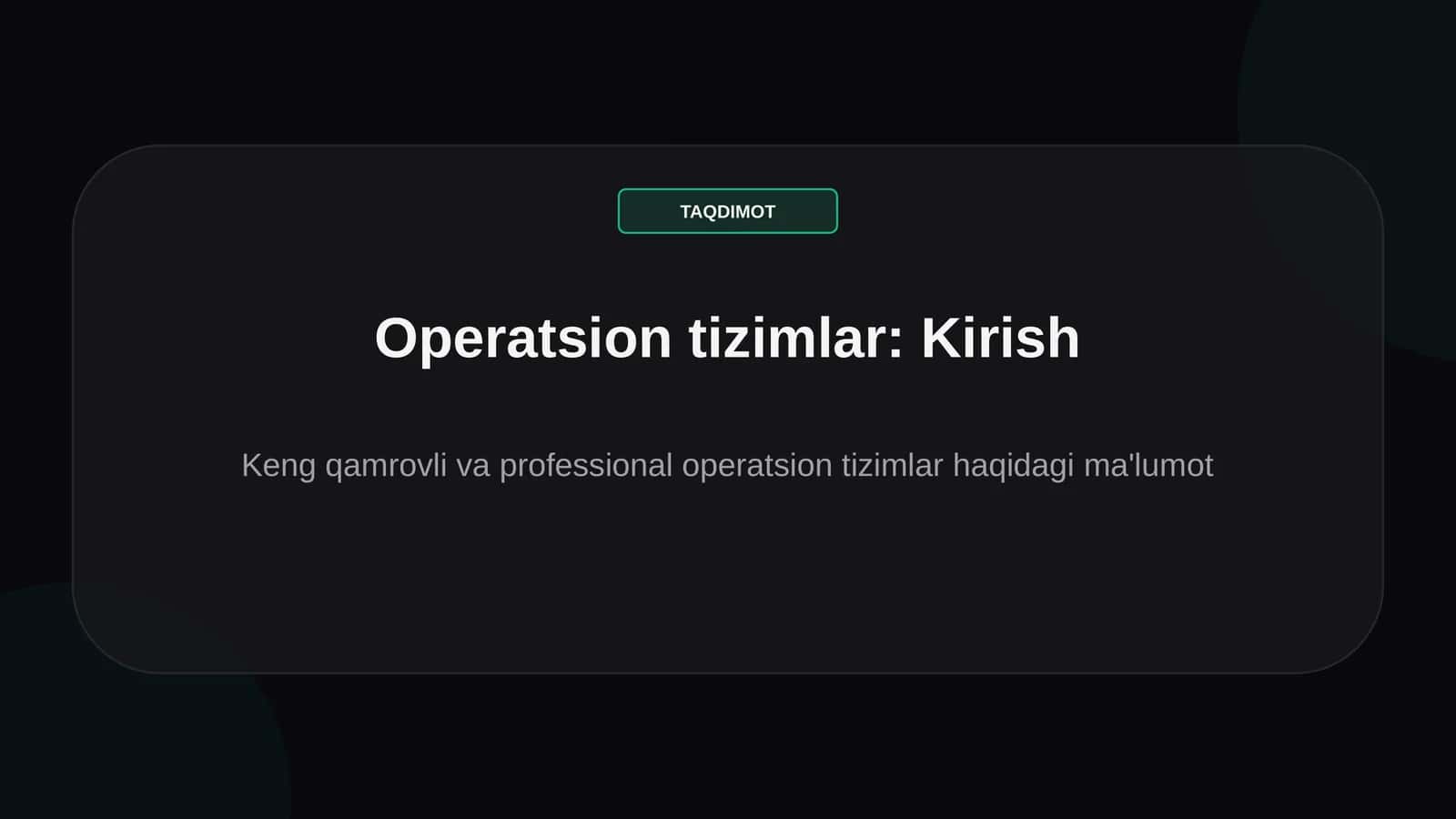 Operatsion tizimlar: Kirish 1