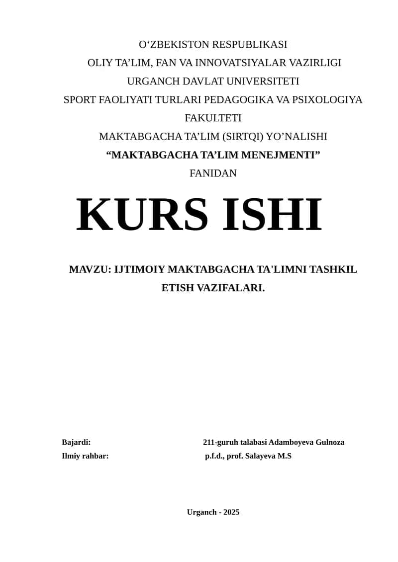 "MAKTABGACHA TA'LIM MENEJMENTI" 1