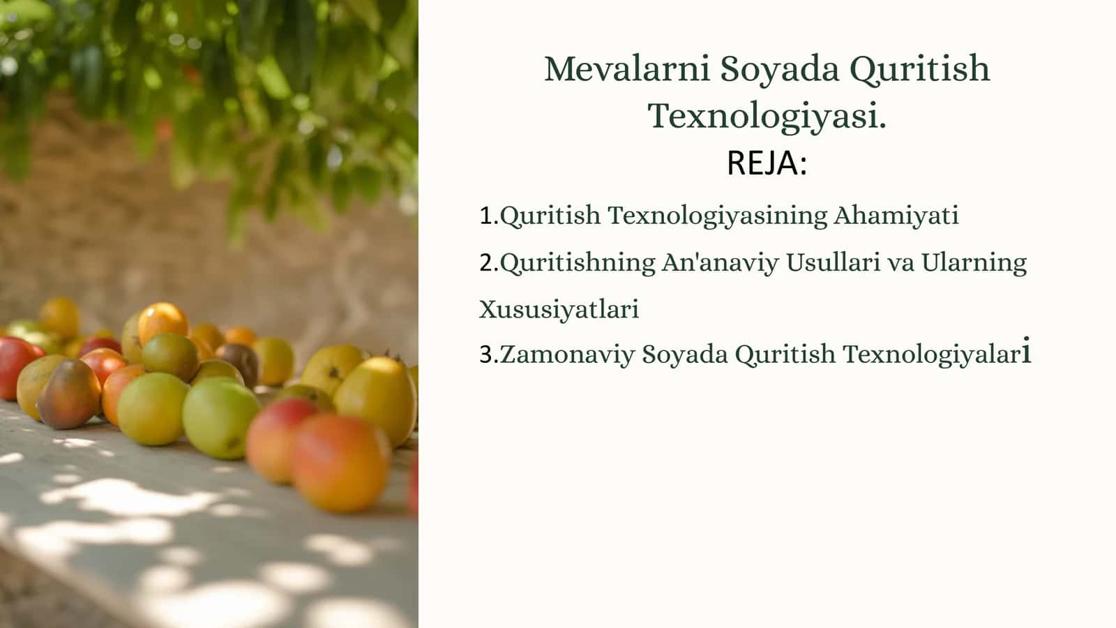 Mevalarni Soyada Quritish Texnologiyasi 1
