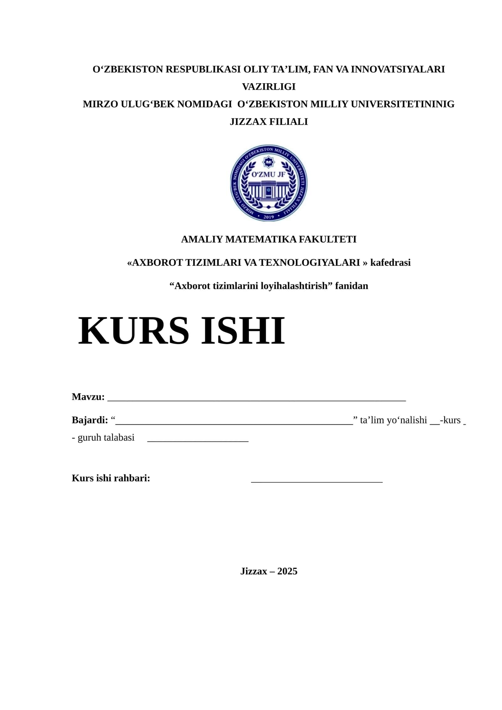 Axborot tizimlarini loyihalashtirish 1