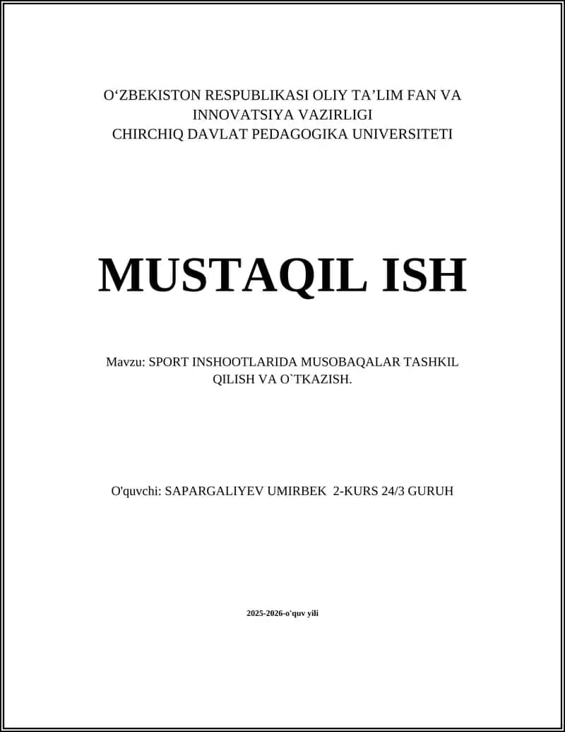 SPORT INSHOOTLARIDA MUSOBAQALAR TASHKIL QILISH VA O`TKAZISH 1